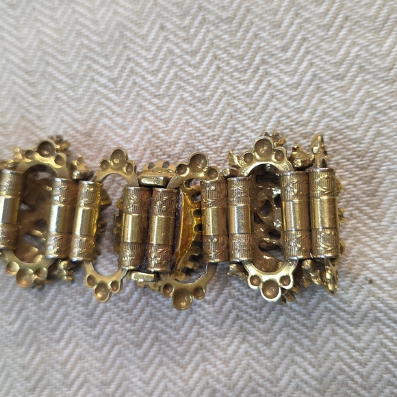 Vintage Purple Glass Chunky Book Chain Bracelet, Gold toned, 1950's 1960's SZ 7 - Picture 6 of 9